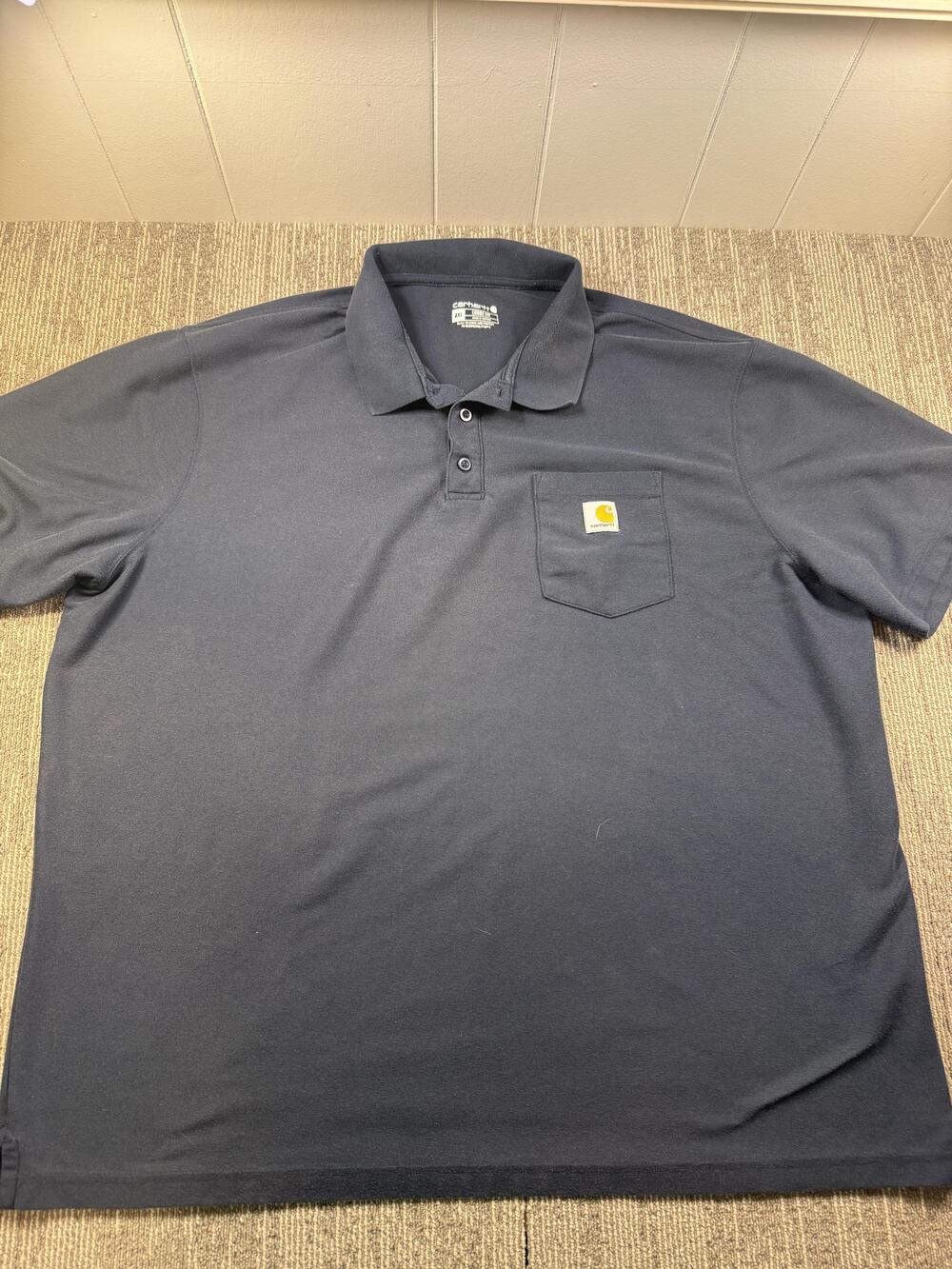 Carhartt Polo Shirt Mens 3XL Blue Loose Fit Pocket Workwear Tagless Knit Casual